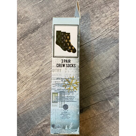 Harry Potter 3 Pair Crew Socks Size 6-12 Deathly Hallows Design Black & Green - Picture 11 of 11